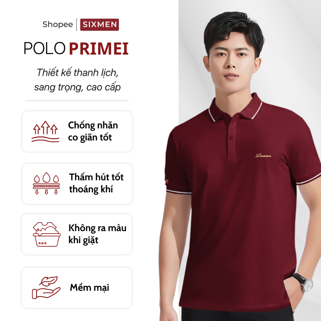 Áo thun Polo nam cao cấp có cổ bẻ SIXMEN  - PRIMEI SIXMEN - vải cá sấu cotton thoáng mát, thanh lịch