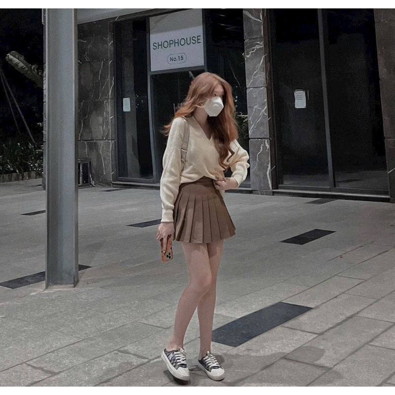 SET ÁO ĐẮP CHÉO CHÂN VÁY XẾP LY