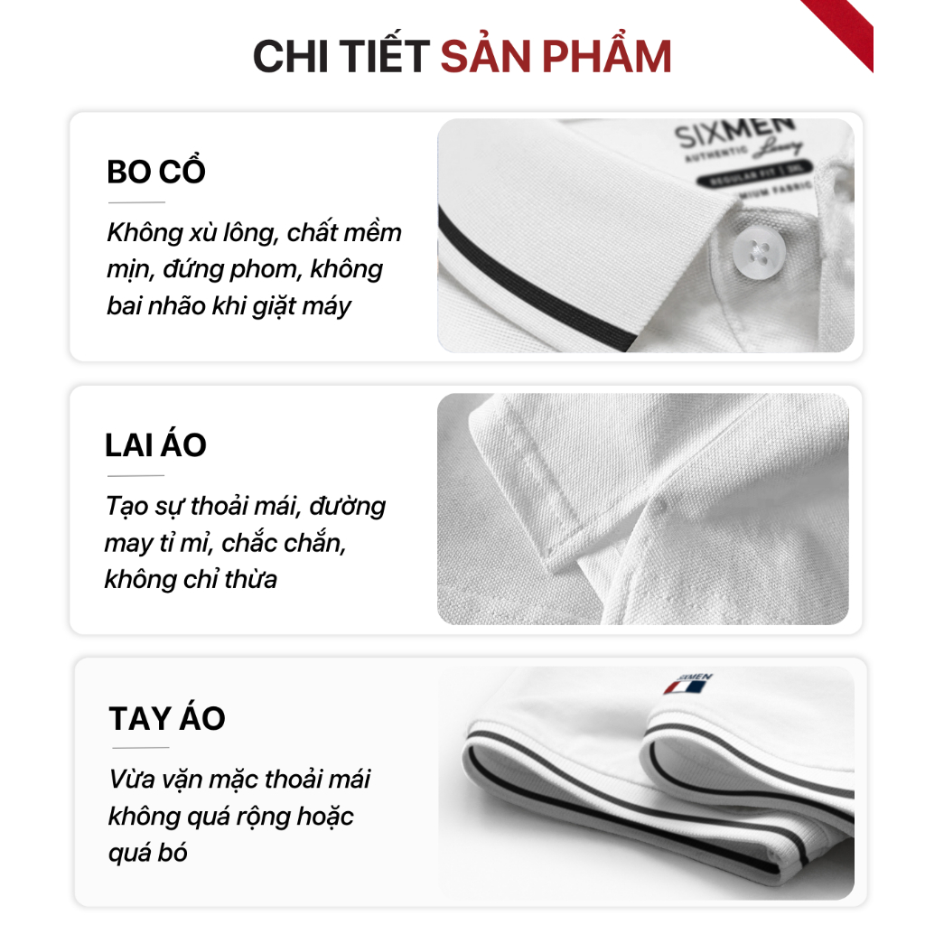 Áo thun Polo nam cao cấp có cổ bẻ SIXMEN  - PRIMEI Trắng - vải cá sấu cotton thoáng mát, thanh lịch