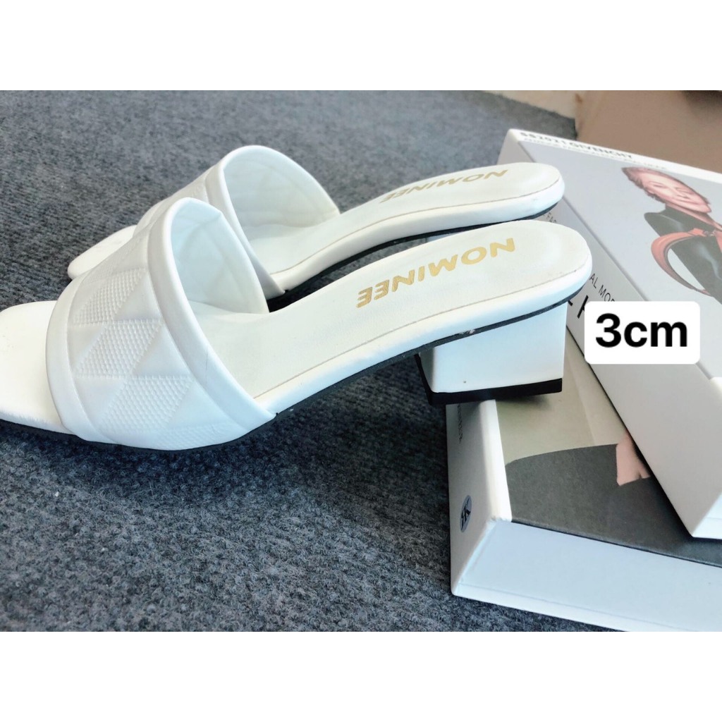 Dép cao gót nữ 3 cm quai ngang vân trám, đế vuông chắc chắn bền đẹp