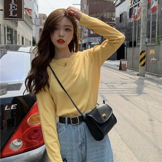 Áo thun tay dài cổ tròn nữ JULY, Áo phông nữ dài tay dáng rộng chất xược cotton, thun giấy