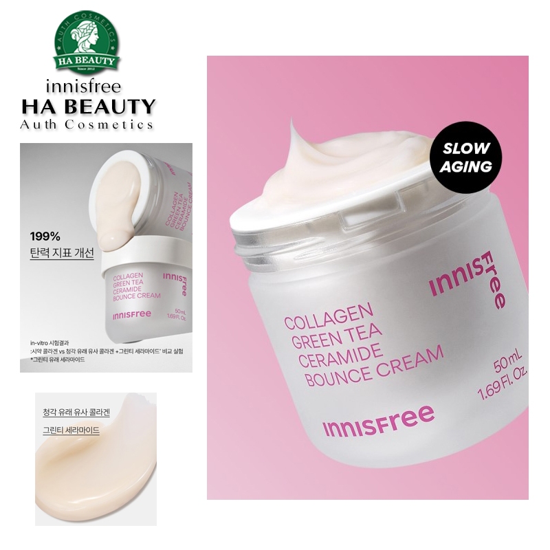 Kem dưỡng Cải thiện nếp nhăn và Làm sáng trắng da innisfree COLLAGEN GREEN TEA CERAMIDE BOUNCE CREAM 50mL