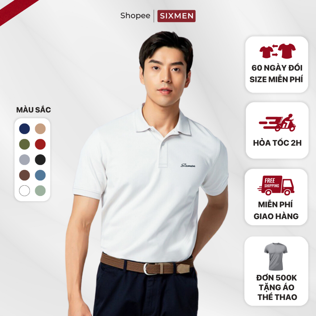Áo Polo nam cao cấp có cổ SIXMEN  - BASIX LOGO SIXMEN vải cá sấu cotton CVC thoáng mát, thanh lịch