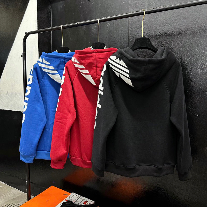 Áo nỉ hoodie adidas , Áo khoác khóa zip im chữ dọc tay áo. Áo chất nỉ bông dày dặn phong cách thể thao năng động