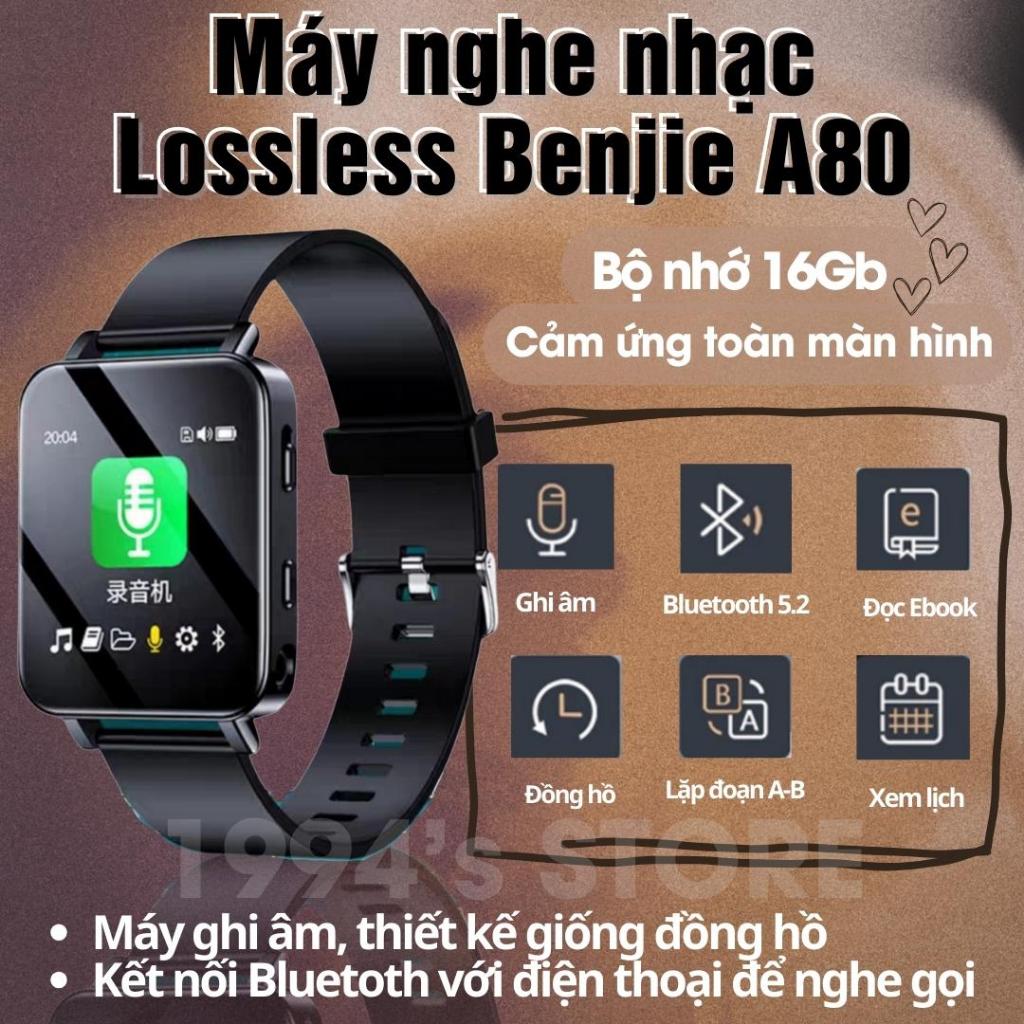 Máy nghe nhạc Benjie A80 thiết kế giống đồng hồ đeo tay - Bluetooth 5.2 - Kết nối với điện thoại - 2 Micro ghi âm