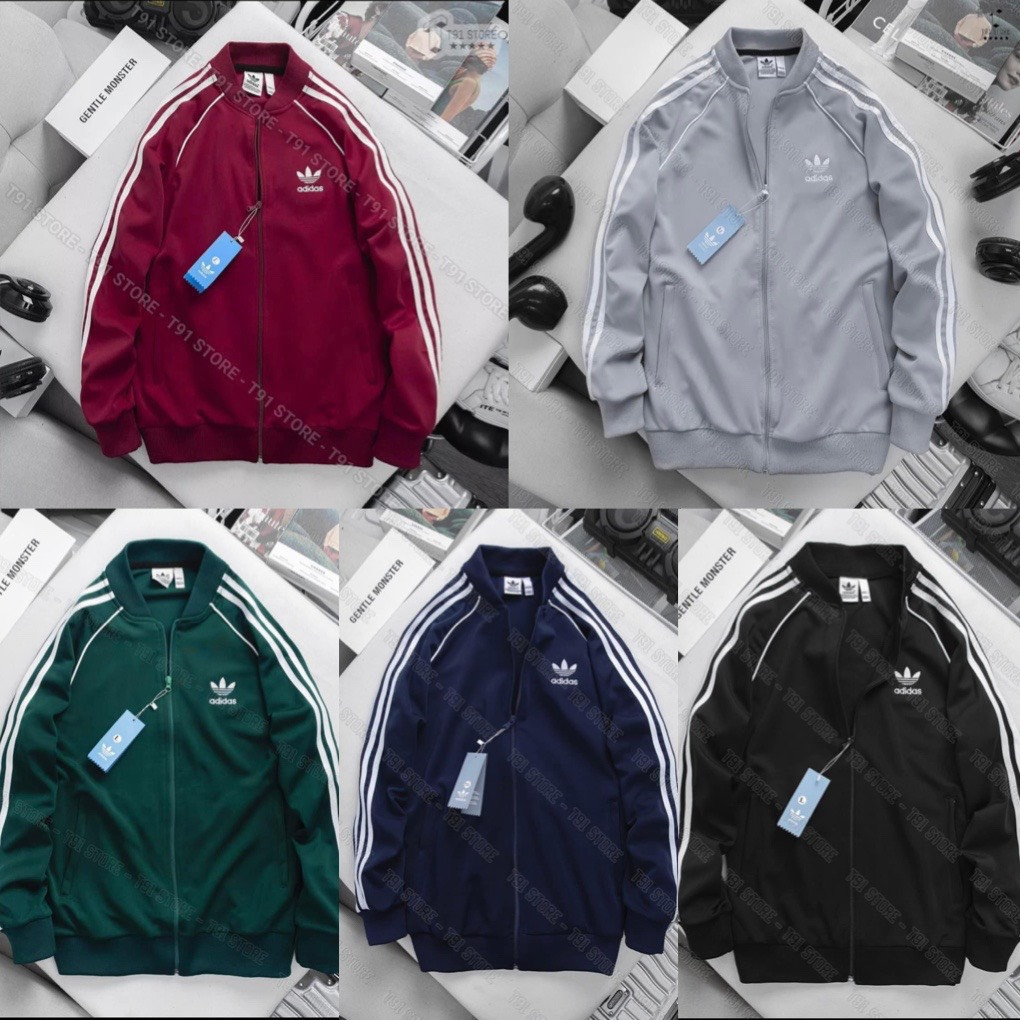 Áo khoác Bomber adidas phối 3 sọc kẻ tay thêu logo trước ngực ,Áo khoác khóa zip nam nũa dày dặn chất umi Hàn Quốc