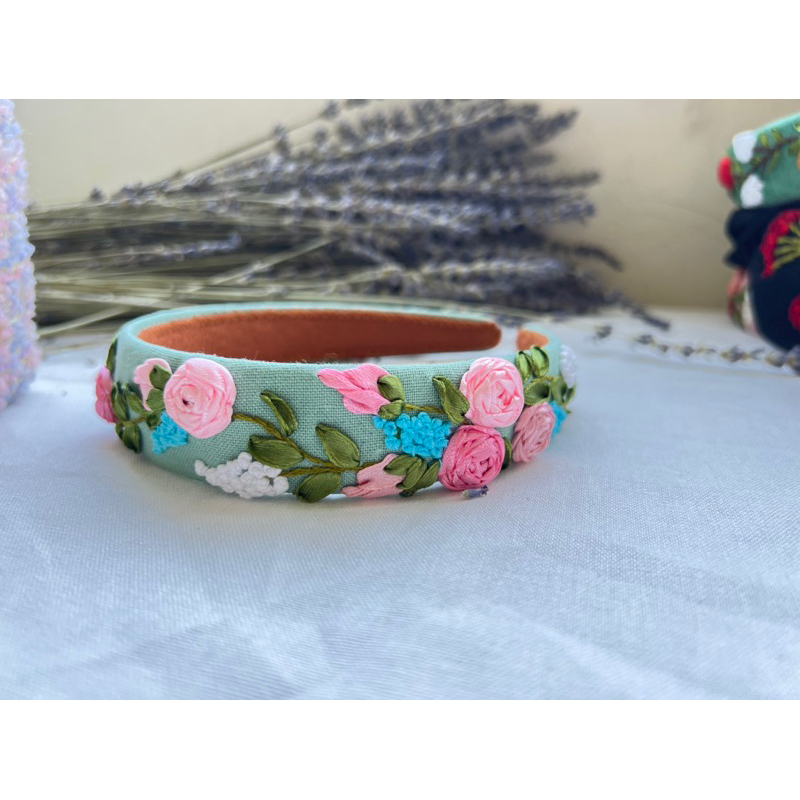 Cài tóc thêu màu xanh bạc hà cực xinh Handmade by Chang