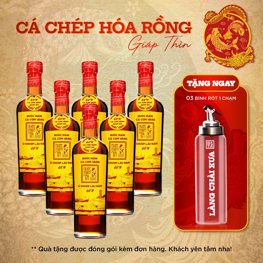 Thùng 6 nước mắm 60N - 500ml - Nước Mắm Tĩn Cá Cơm Vàng Ruột Đỏ Chai Thuỷ Tinh 500ml/chai Truyền Thống