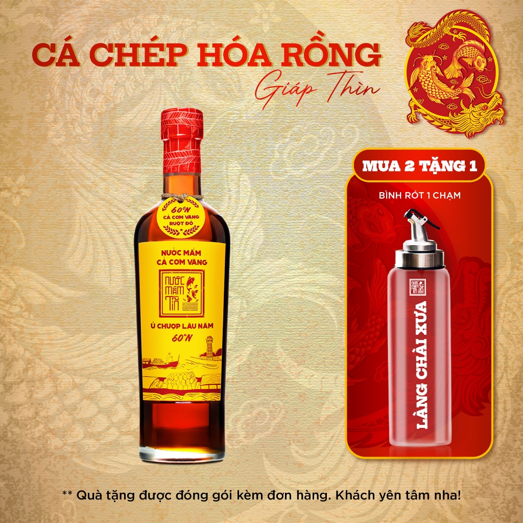 [MUA 2 TẶNG 1 BÌNH RÓT] Cá vàng - 60N - 500ml Nước Mắm Tĩn Cá Cơm Vàng Ruột Đỏ Chai Thuỷ Tinh Nước Mắm Truyền Thống Sạch