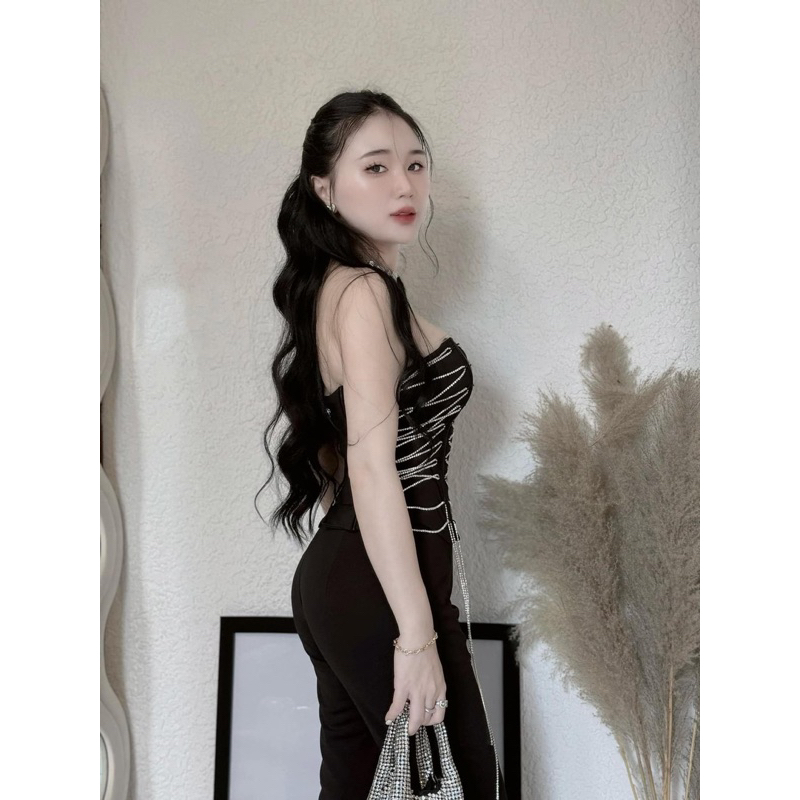 SET ÁO ỐNG CORSET DÂY ĐÁ MIX QUẦN LOE