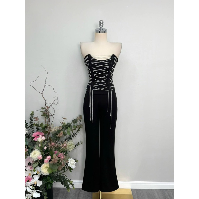 SET ÁO ỐNG CORSET DÂY ĐÁ MIX QUẦN LOE