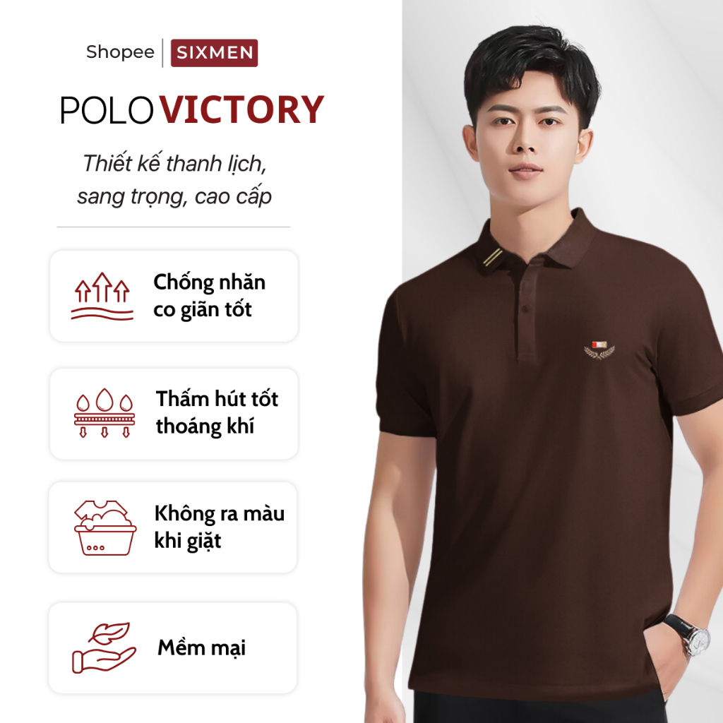Áo Polo nam thêu cao cấp  SIXMEN VICTORY - polo vải cá sấu cotton CVC thoáng mát nam tính