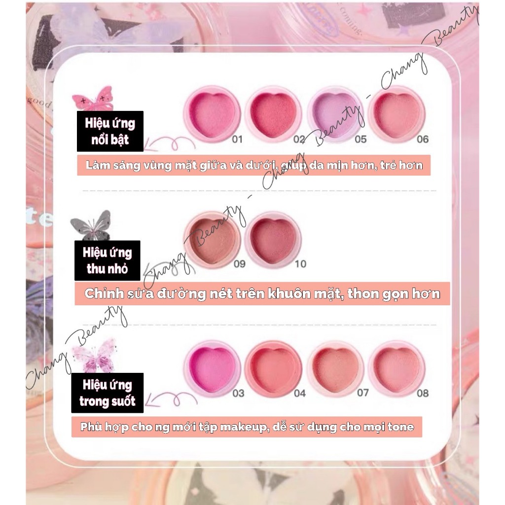 Phấn Má Hồng Flortte Butterfly  Airy Cream Blush Giúp Làm Sáng Da Cao Cấp 6g