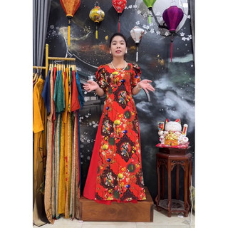 Áo dài cổ vuông tay bồng d007