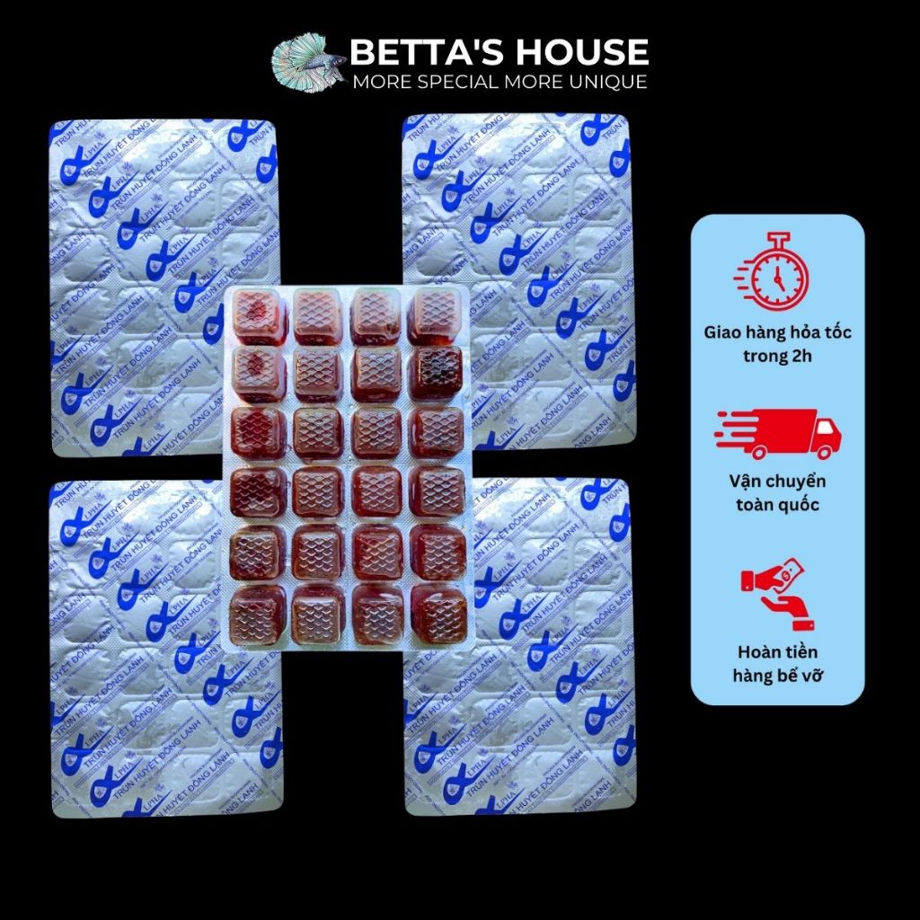 Combo 5 Vỉ Trùn Huyết Vỉ 24 Viên - Trùng Huyết Thức Ăn Cho Cá Cảnh, Betta, Guppy - bảo quản lạnh