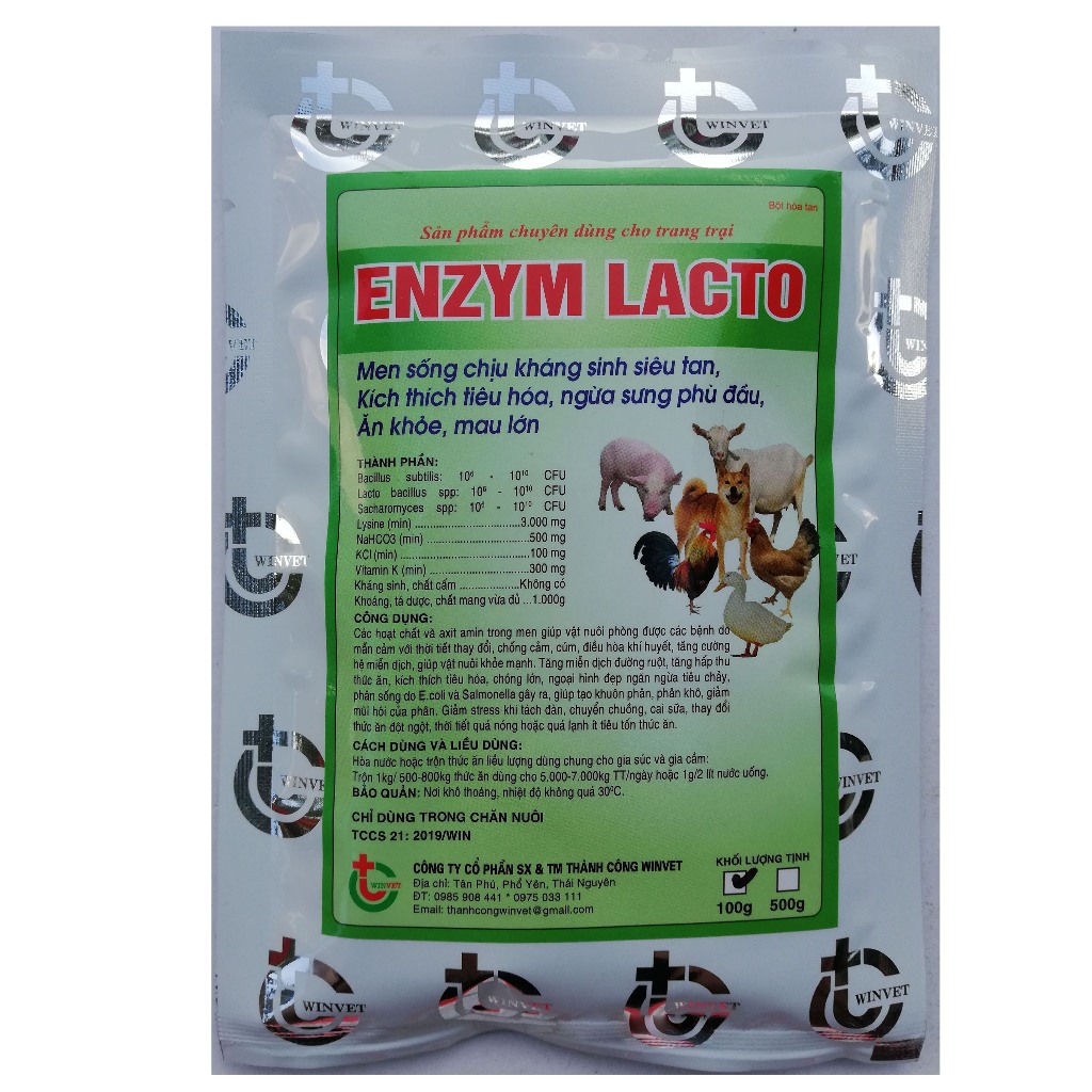 1 gói ENZYM LACTO 100g Men sống chịu kháng sinh siêu tan Kích thích tiêu hóa, giúp vật nuôi ăn khỏe, mau lớn