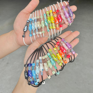 MaCherie Vòng tay | Con cá | unisex mặt gốm con cá dạng dây rút phối dây chỉ bóng và chỉ kim tuyến