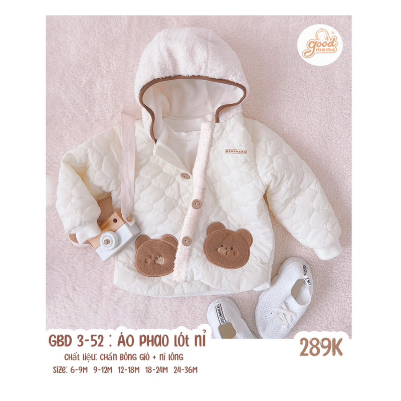 Áo khoác phao lót nỉ lông cho bé trai bé gái ấm áp mềm mại mùa đông chính hãng mẫu mới