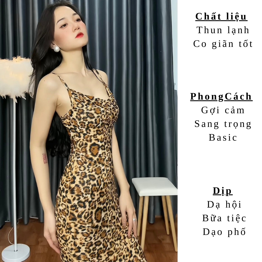 Đầm body đuôi cá 2 dây da beo hở lưng kiểu dáng sang trọng gợi cảm D42 Ceba Boutique