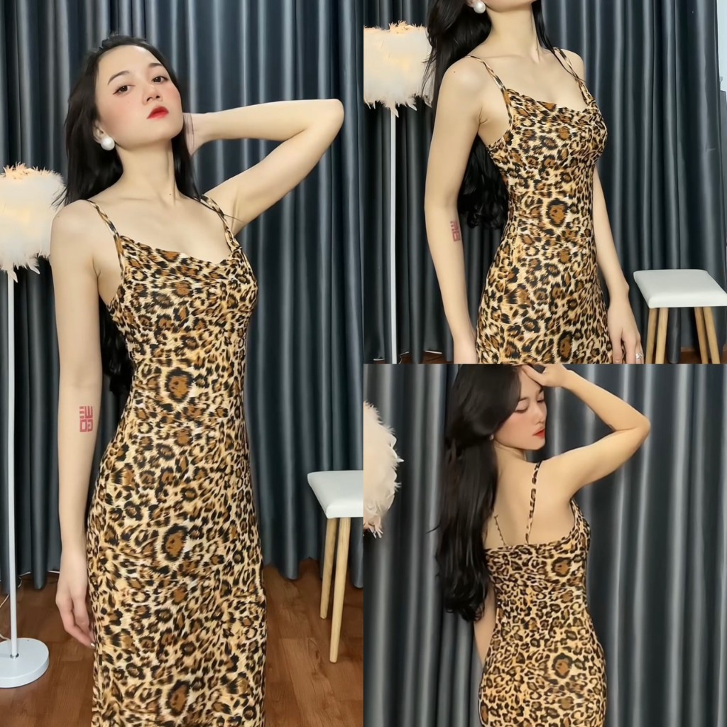 Đầm body đuôi cá 2 dây da beo hở lưng kiểu dáng sang trọng gợi cảm D42 Ceba Boutique