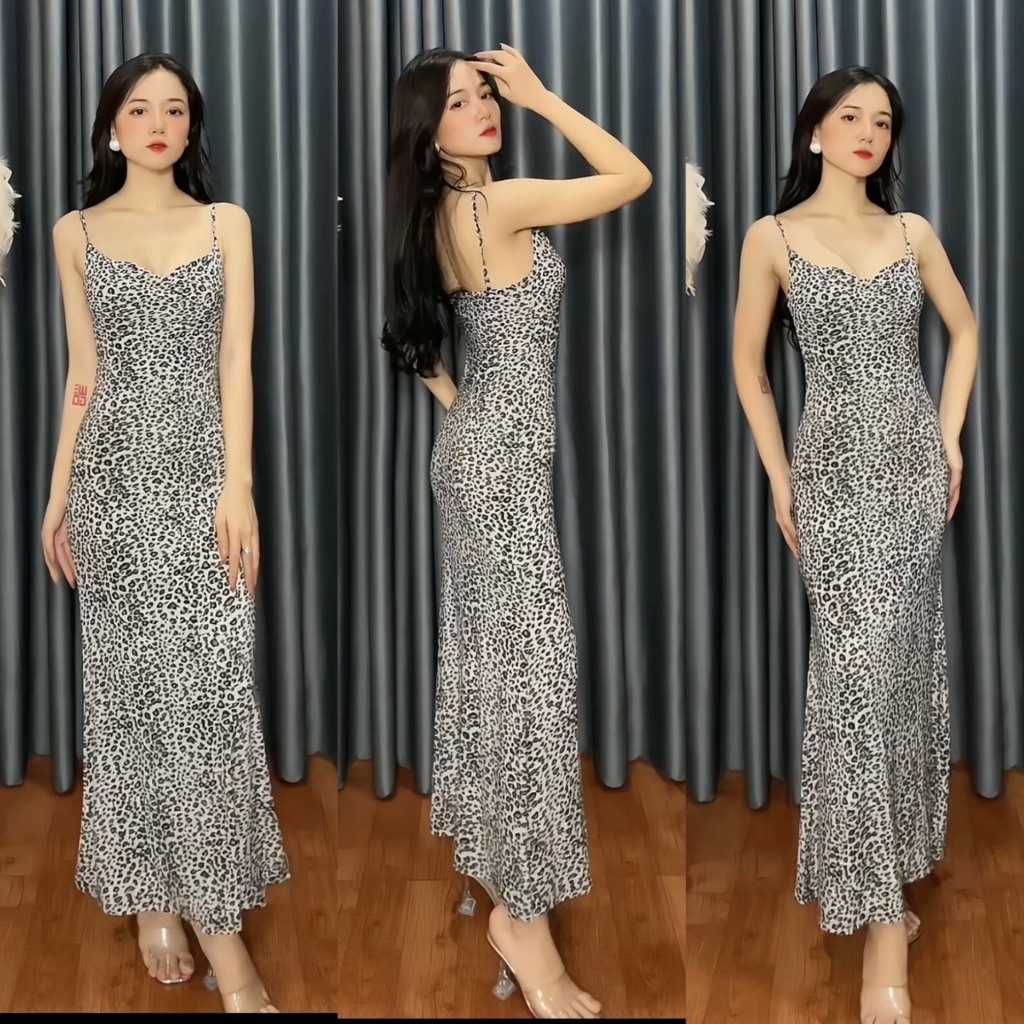 Đầm body đuôi cá 2 dây da beo hở lưng kiểu dáng sang trọng gợi cảm D42 Ceba Boutique