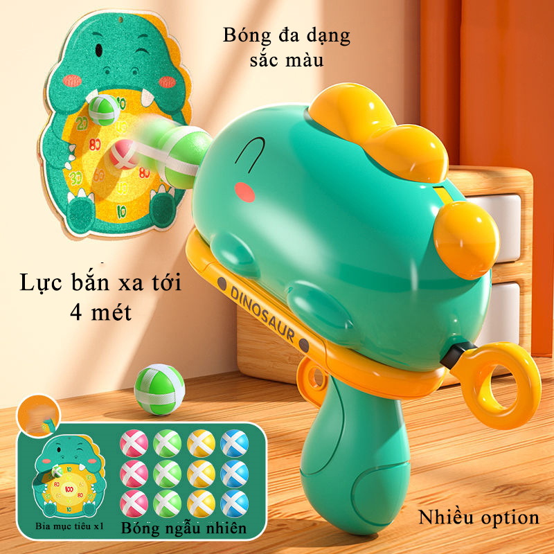 Đồ chơi súng ném bóng dính , súng bắn phi tiêu cho bé kèm bảng phi tiêu, khủng long bắn bong cho bé