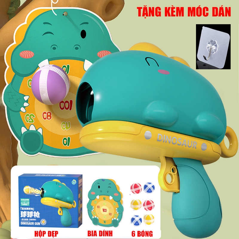 Đồ chơi súng ném bóng dính , súng bắn phi tiêu cho bé kèm bảng phi tiêu, khủng long bắn bong cho bé