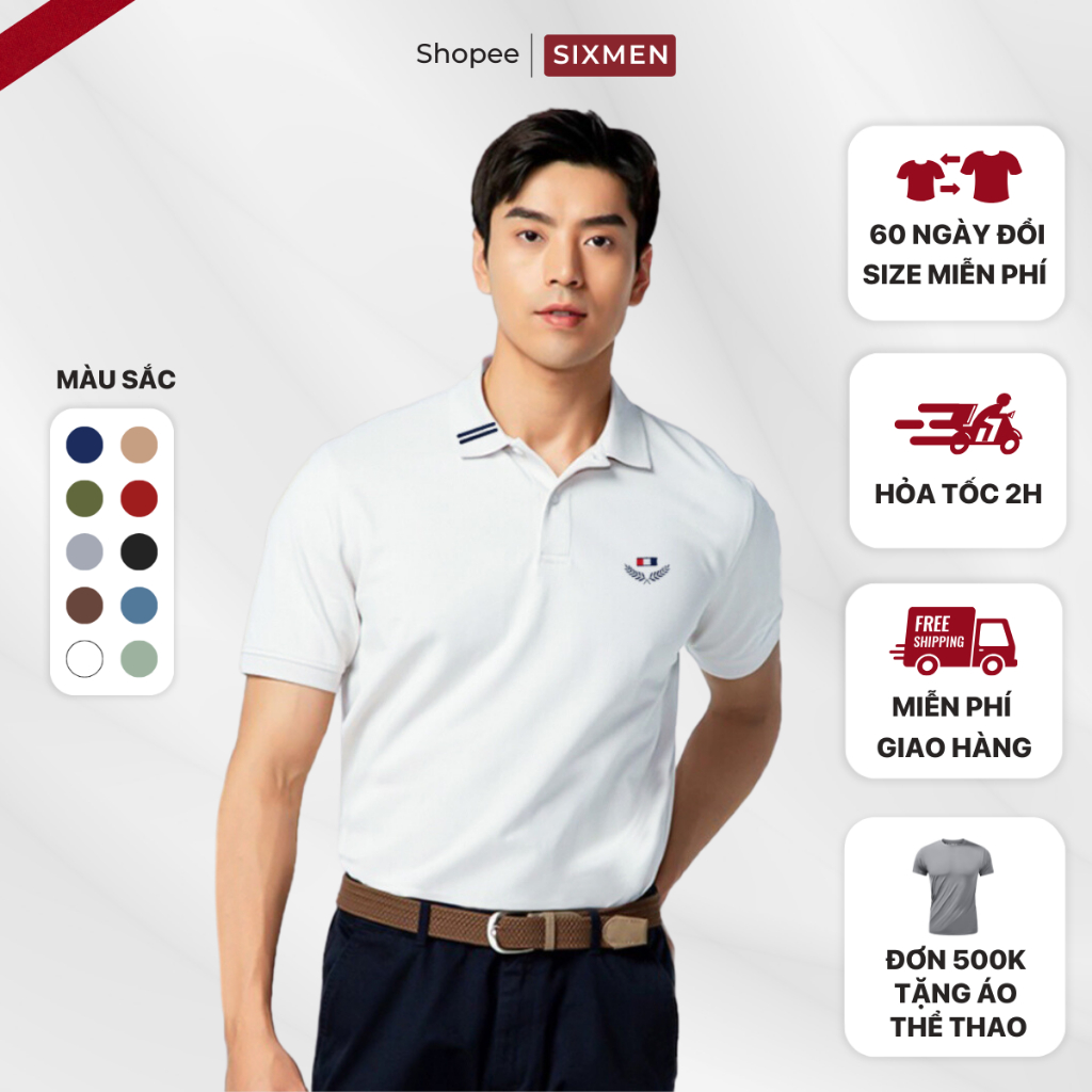 Áo Polo nam thêu cao cấp SIXMEN VICTORY - polo vải cá sấu cotton CVC thoáng mát nam tính