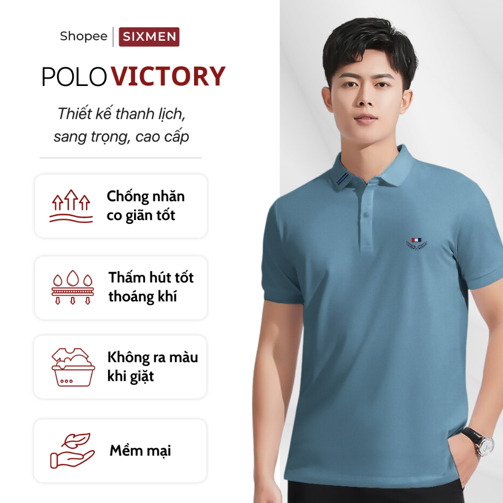 Áo Polo nam thêu cao cấp SIXMEN VICTORY - polo vải cá sấu cotton CVC thoáng mát nam tính