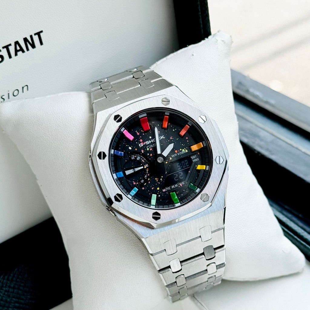 Đồng hồ nam dây thép Casio G Shock GA 2100 Custom Royal Silver Galaxy