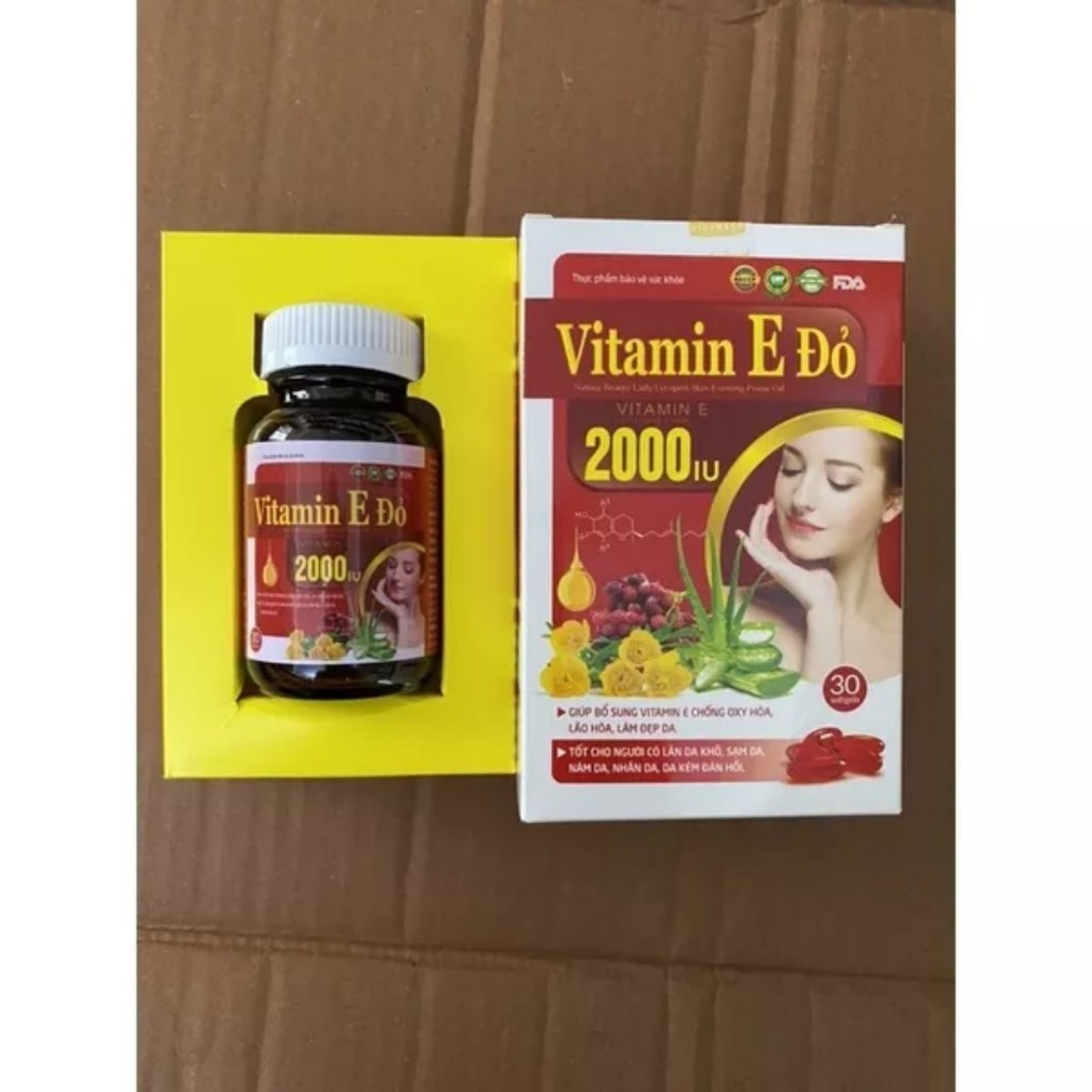 Vitamin E Đỏ 2000 IU giúp da căng bóng, sáng mịn, trẻ hóa, giúp đậu thai nhanh, hộp 30 viên