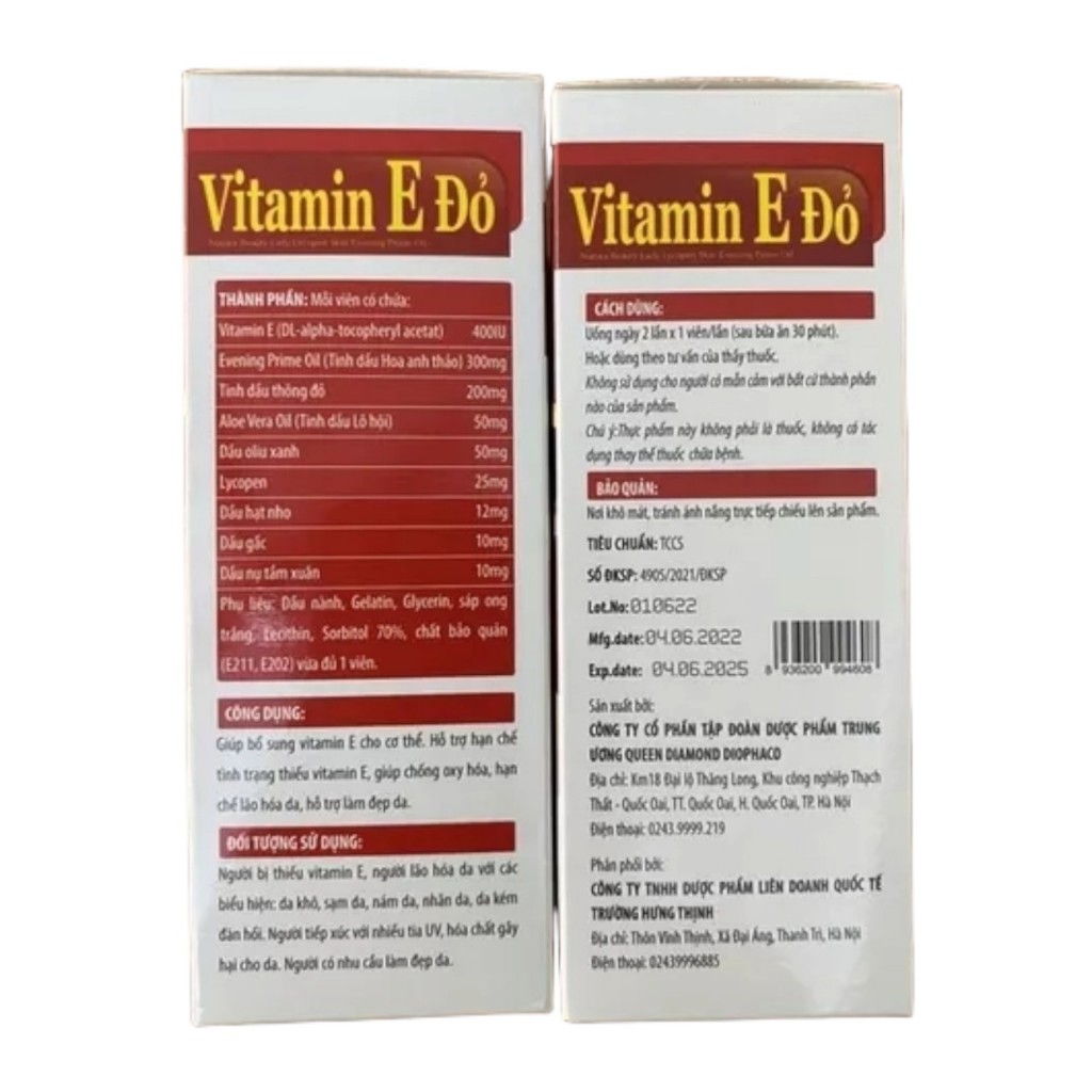 Vitamin E Đỏ 2000 IU giúp da căng bóng, sáng mịn, trẻ hóa