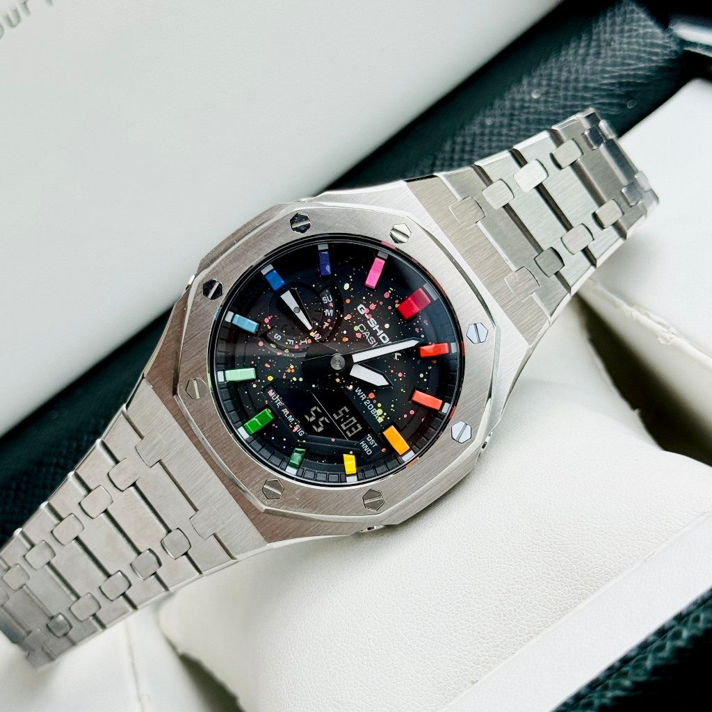 Đồng hồ nam dây thép Casio G Shock GA 2100 Custom Royal Silver Galaxy