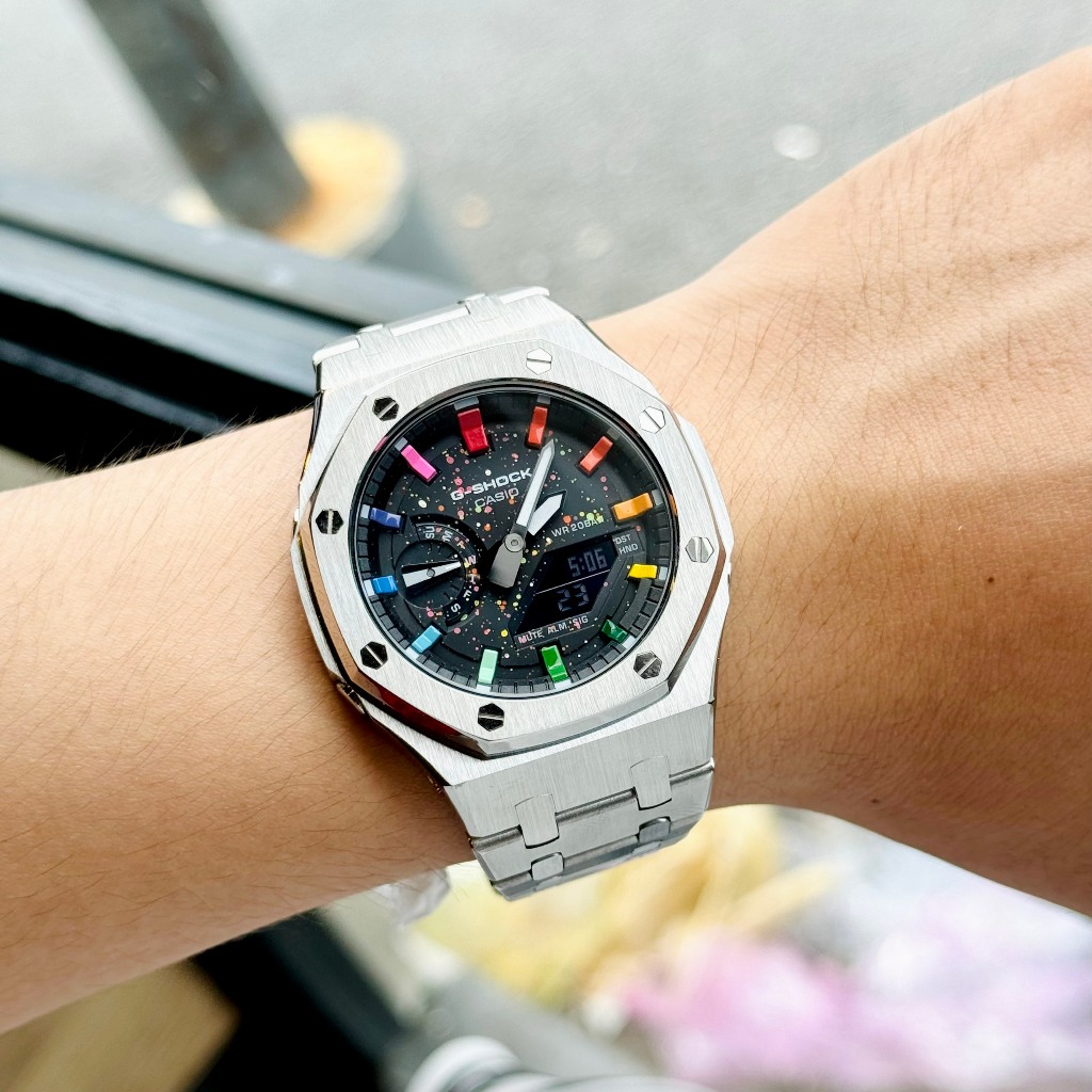 Đồng hồ nam dây thép Casio G Shock GA 2100 Custom Royal Silver Galaxy