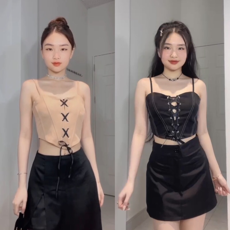 Áo Corset cotton- bố đan dây