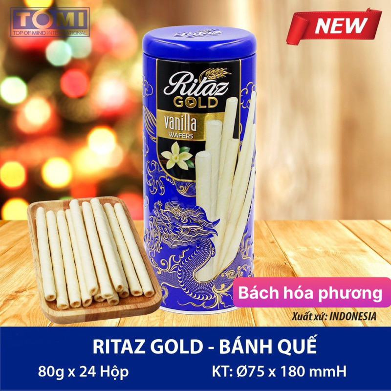 Bánh quế socola Ritaz Gold lon thiếc gói quà tết 2024 siêu đẹp
