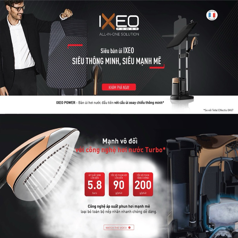 Bàn ủi hơi nước đứng Tefal IXEO Power QT2020E0 - Sản xuất tại Pháp