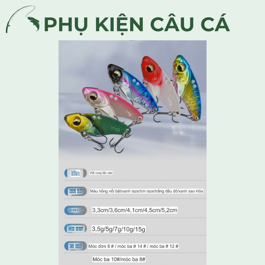 Mồi giả cá sắt VIB kích thước 3,5g 5g,7g,10g,15g