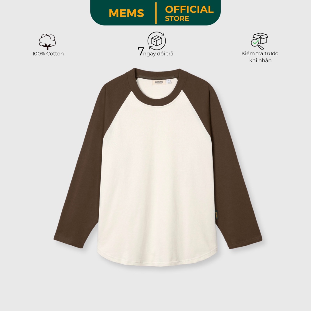 Flexible raglan Cream Brown Choco | MEMS Áo thun cotton nam nữ tay dài trơn cổ tròn áo phối màu