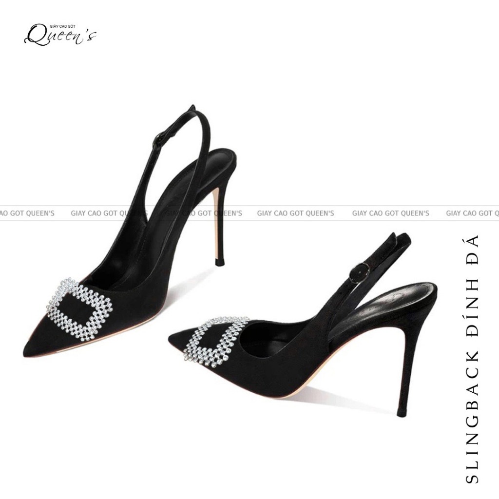 Giày singblack bít mũi màu đen đính đá cao cấp, cao 8-10-11cm