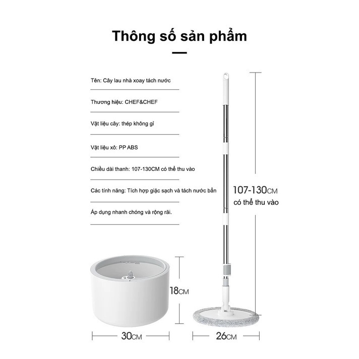 Cây lau nhà tự vắt thông minh K9 - Chổi lau nhà tách nước bẩn 360 độ cao cấp