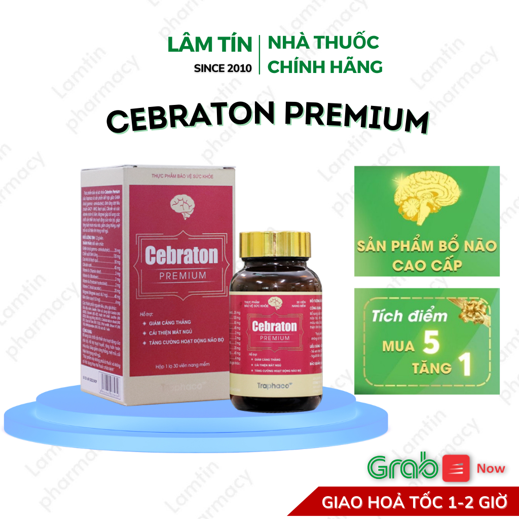 ✔(Chính Hãng) Cebraton Premium Traphaco Bổ Não Giảm Căng Thẳng Đau Đầu Cải Thiện Mất Ngủ Lọ 30v