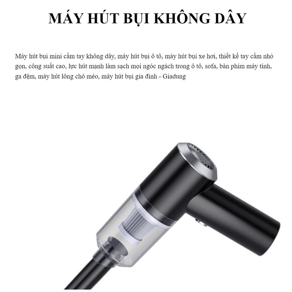 Máy Hút Bụi Cầm Tay 2 in 1 Không Dây Siêu Mini Lực Hút Cực Mạnh 6000PA - 120W