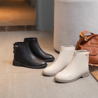 Boot gót thấp, giày bốt cổ ngắn da mềm hàng có hộp cao cấp GUUEM GBOOT101