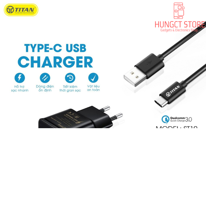 Combo sạc nhanh kèm cáp Type-C hãng Titan ST10