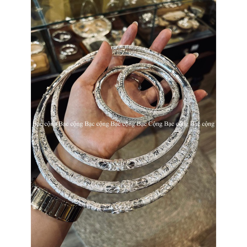 Kc140 Kiềng chạm sen bạc nguyên chất