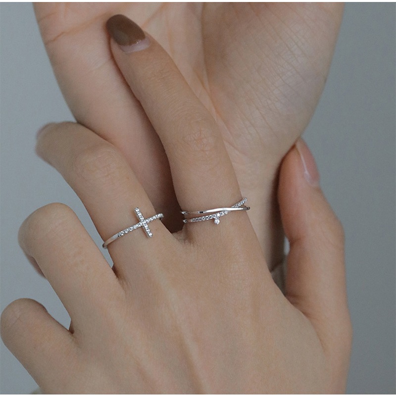 Nhẫn Nữ Dấu Cộng đính đá đơn giản cá tính siêu đẹp NHAN23