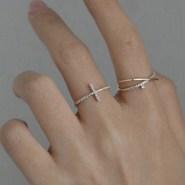 Nhẫn Nữ Dấu Cộng đính đá đơn giản cá tính siêu đẹp NHAN23