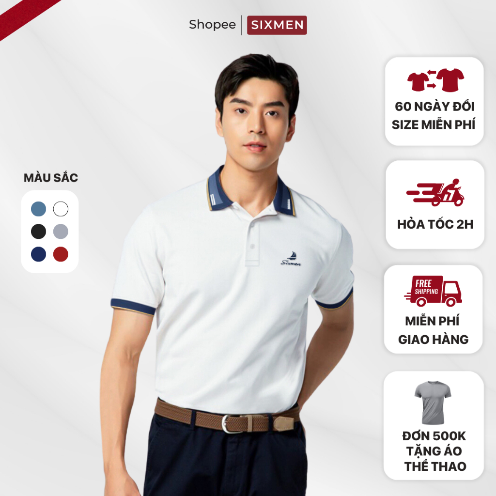 Áo Polo nam Thêu cao cấp đẹp  SIXMEN FAVOR vải cá sấu cotton CVC thoáng mát, nam tính, thanh lịch