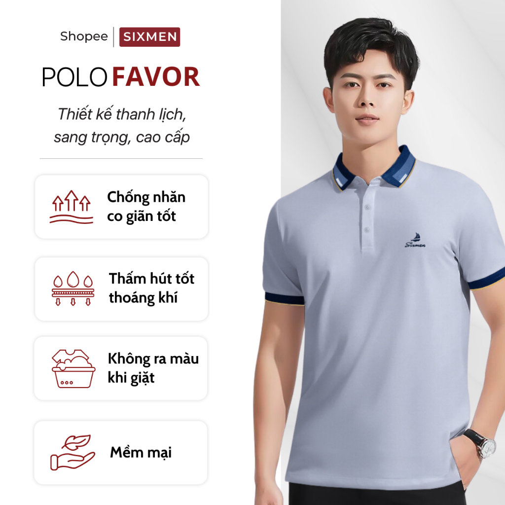 Áo Polo nam cổ bẻ thêu FAVOR  SIXMEN vải cá sấu cotton CVC thoáng mát, nam tính, thanh lịch